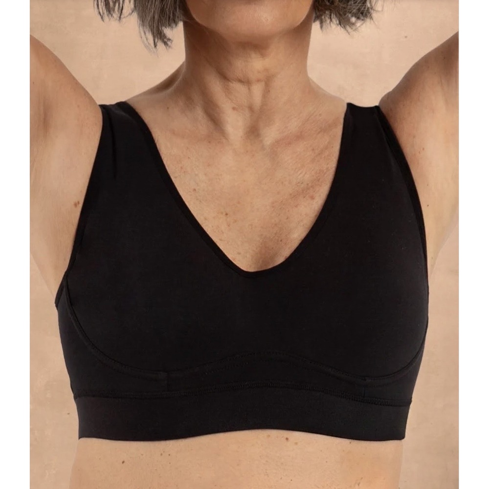 Truekind Cool Comfort Cotton Bralette Black Wireless V-Neck Size M 91400 NWT